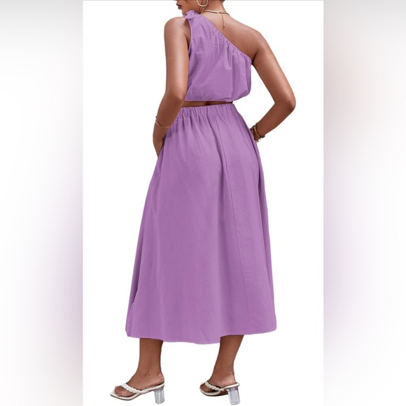 LYANER Women's👱🏽‍♀️2 Pc 1 Shoulder Crop Top&SideSplitMidiSkirtSet wPocketsSz L - Picture 11 of 11